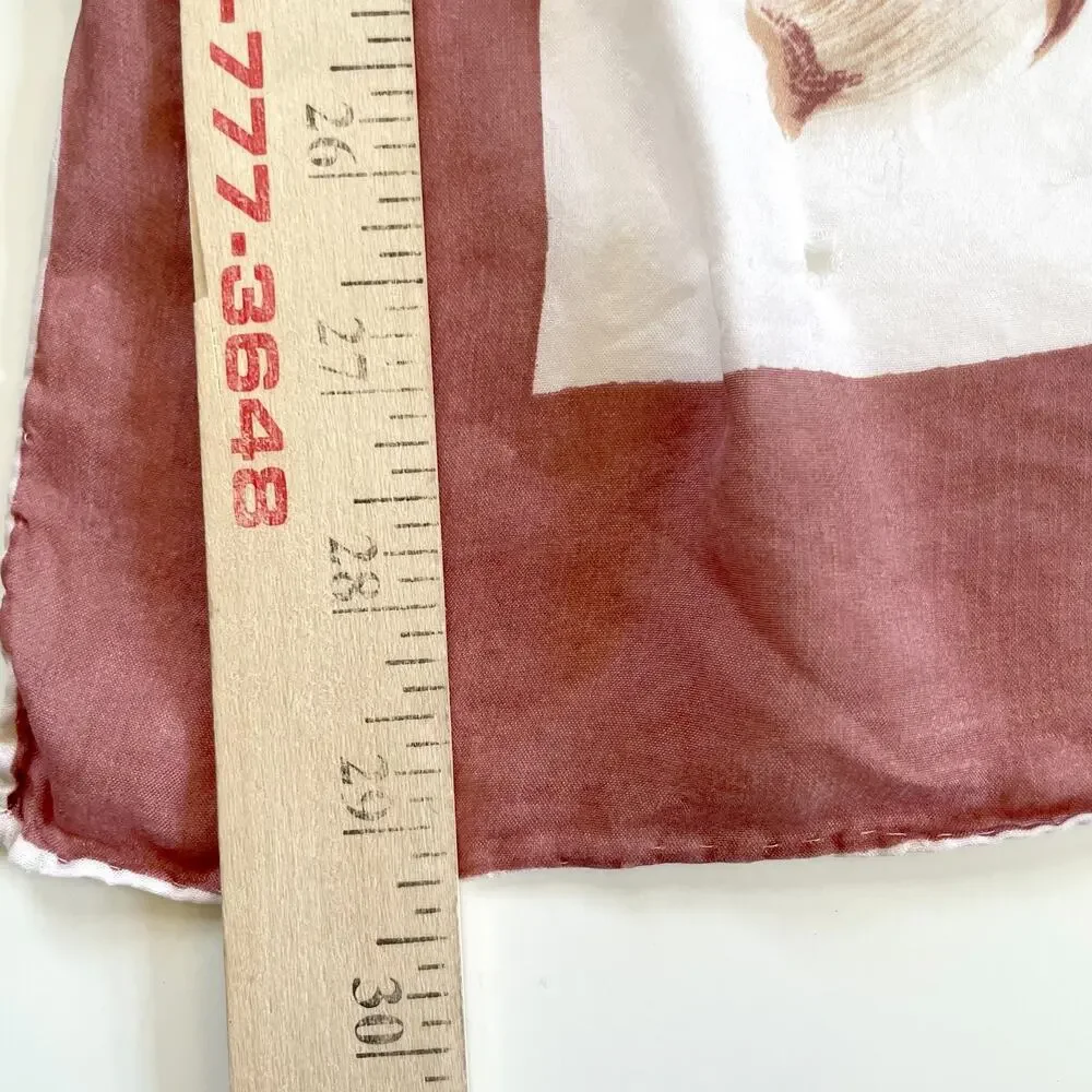 Vintage 70s Silk Scarf‎ Square Neutral Brown Floral Border Print Quiet Luxury